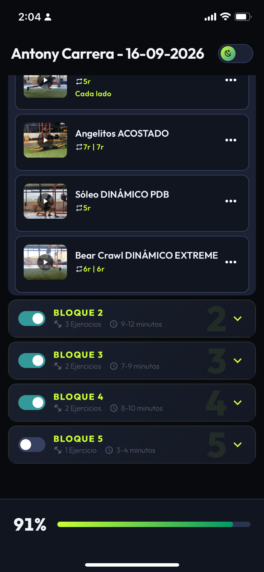 Builder Pro — Progreso dentro de la sesión